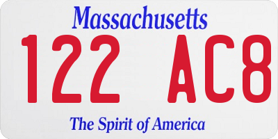 MA license plate 122AC8