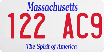 MA license plate 122AC9