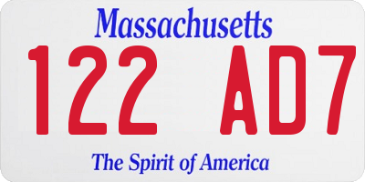 MA license plate 122AD7