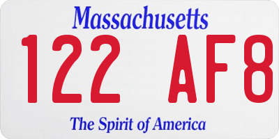 MA license plate 122AF8