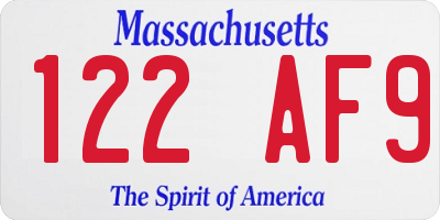 MA license plate 122AF9