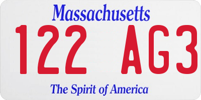 MA license plate 122AG3