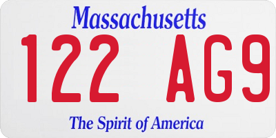 MA license plate 122AG9