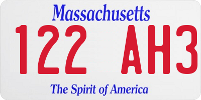 MA license plate 122AH3
