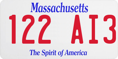 MA license plate 122AI3