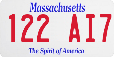 MA license plate 122AI7