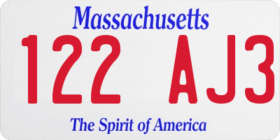 MA license plate 122AJ3