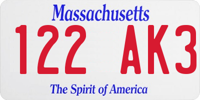 MA license plate 122AK3