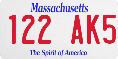 MA license plate 122AK5