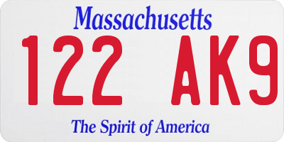 MA license plate 122AK9