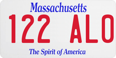 MA license plate 122AL0
