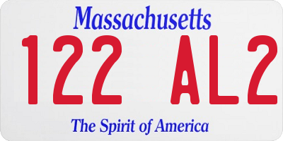 MA license plate 122AL2