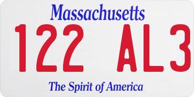 MA license plate 122AL3