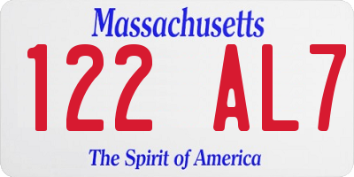 MA license plate 122AL7