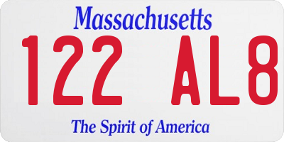 MA license plate 122AL8