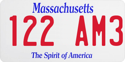 MA license plate 122AM3