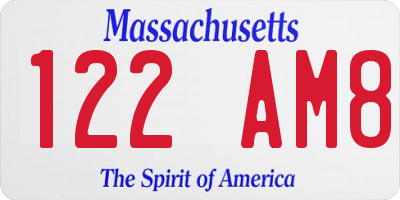 MA license plate 122AM8