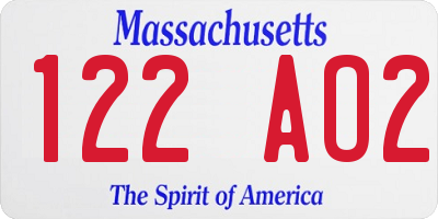 MA license plate 122AO2