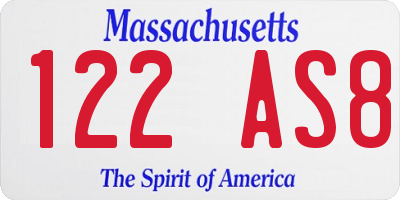 MA license plate 122AS8