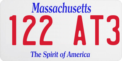MA license plate 122AT3