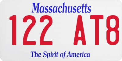 MA license plate 122AT8