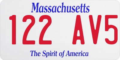MA license plate 122AV5