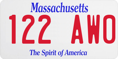 MA license plate 122AW0