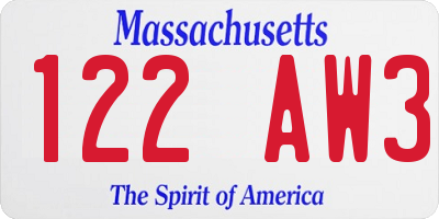 MA license plate 122AW3