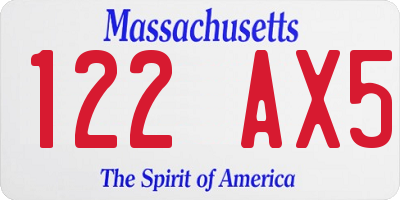 MA license plate 122AX5