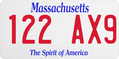 MA license plate 122AX9