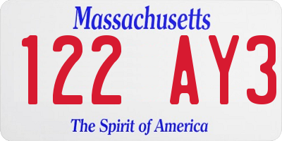 MA license plate 122AY3
