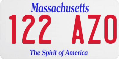 MA license plate 122AZ0