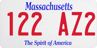 MA license plate 122AZ2