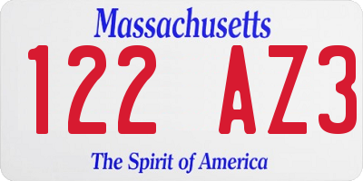 MA license plate 122AZ3