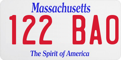 MA license plate 122BA0