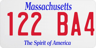 MA license plate 122BA4