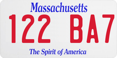 MA license plate 122BA7