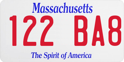 MA license plate 122BA8