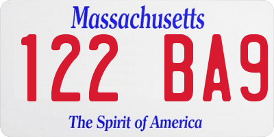 MA license plate 122BA9