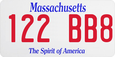 MA license plate 122BB8