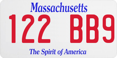 MA license plate 122BB9