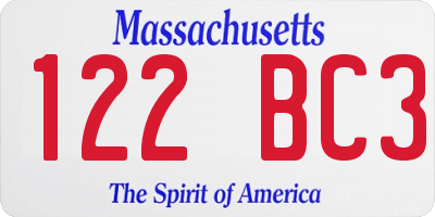 MA license plate 122BC3