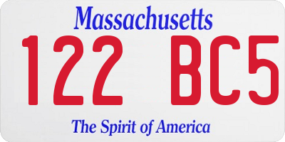 MA license plate 122BC5
