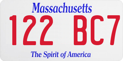 MA license plate 122BC7