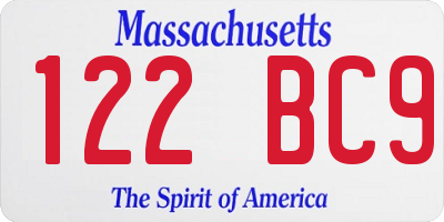 MA license plate 122BC9