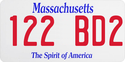MA license plate 122BD2