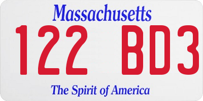 MA license plate 122BD3