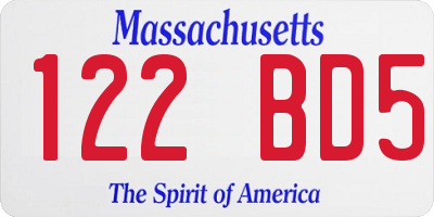 MA license plate 122BD5