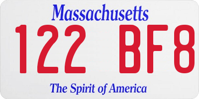 MA license plate 122BF8