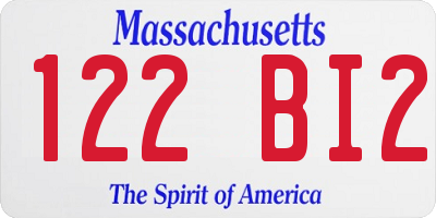 MA license plate 122BI2